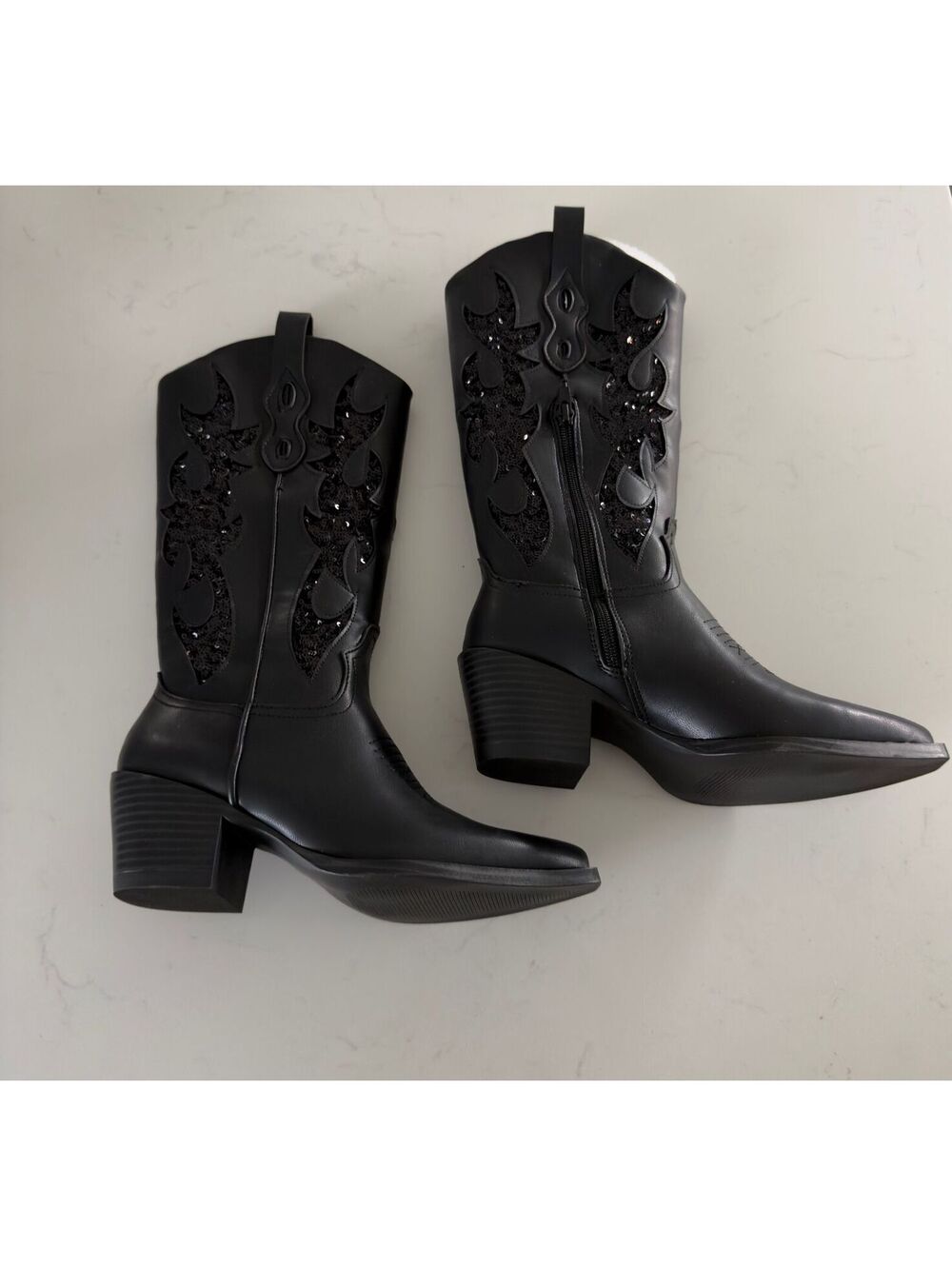Wild Pair Lucah Black Sequin Cowboy Boots Women Size 5.5